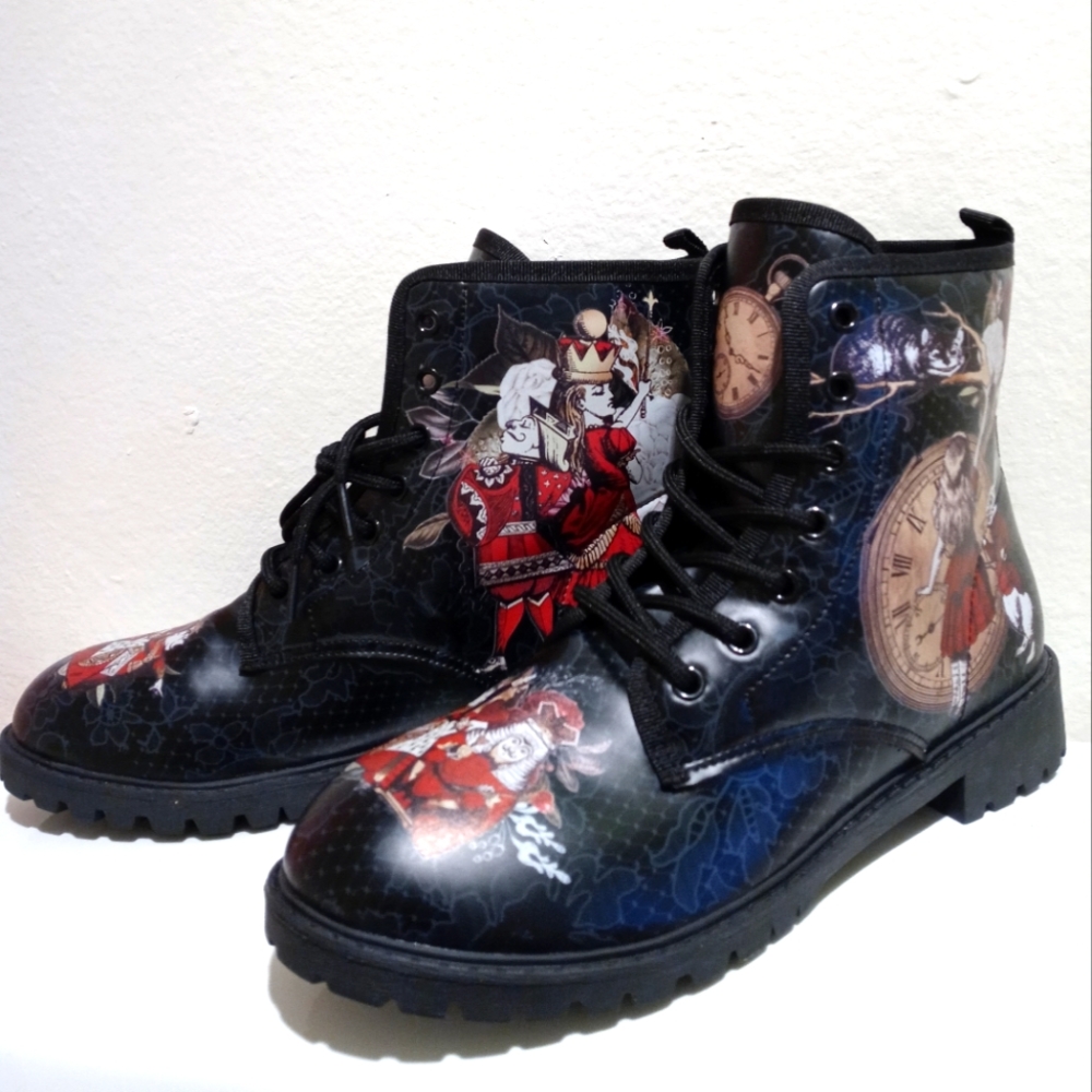 Combat boots Alice in Wonderland Women's  lace floral print SHEIN